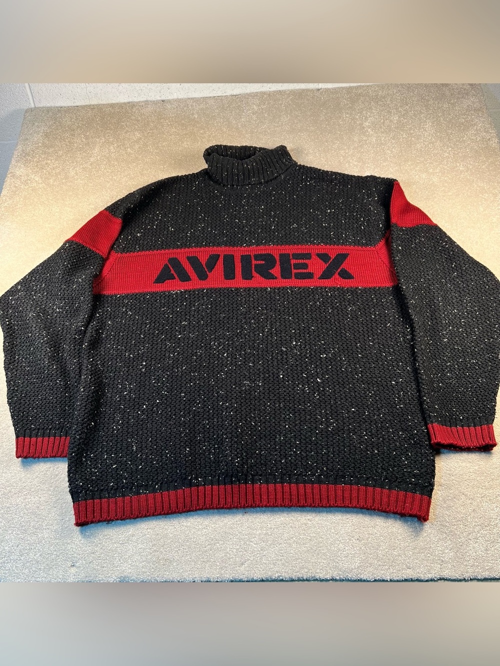 Avirex Vintage y2k Sweater Turtleneck Chest Stripe Wool Blend Grey Red Men's 2XL